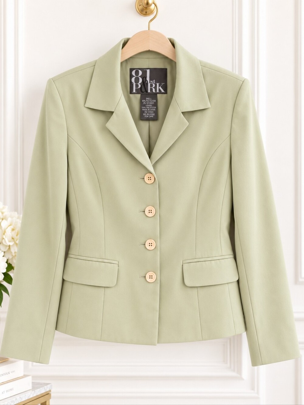 81st & Park Sage Green Tailored Four Button Blazer Jacket | Size Large - Picture 5 of 9
